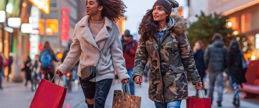 Two women holiday shopping