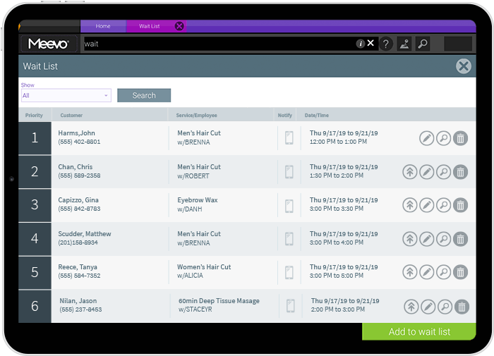 Meevo features: Wait List