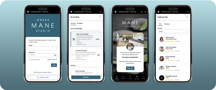 Meevo Mane Studio Client App example