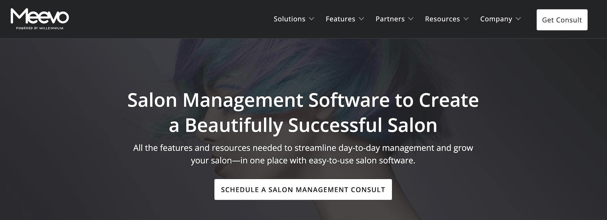 Meevo Salon Management Software landing page