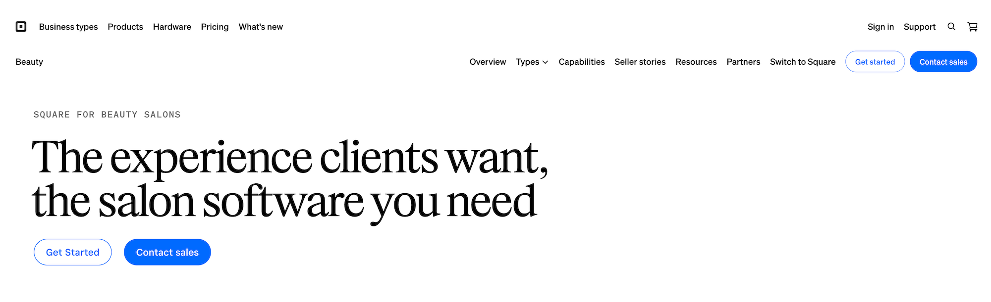 Square Appointments: Beauty Salons Landing Page