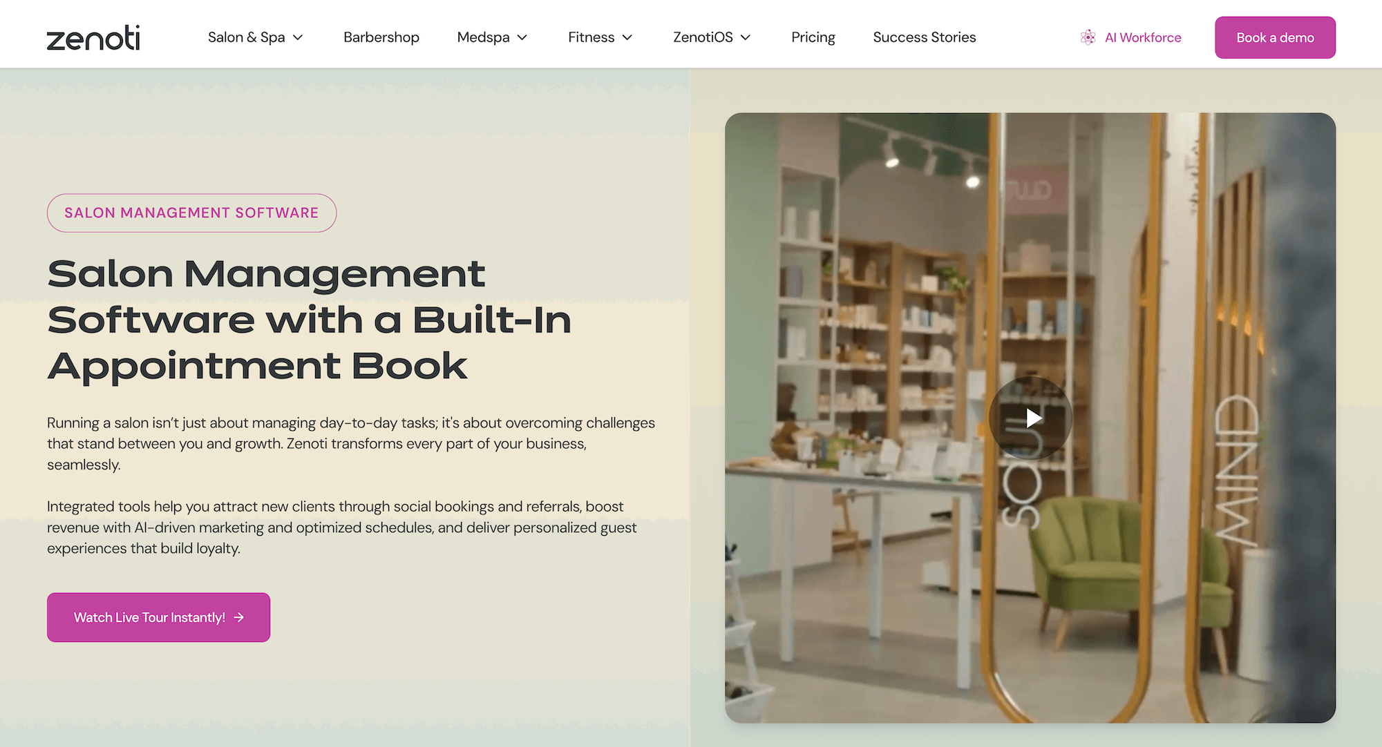 Zenoti Salon Management Software landing page