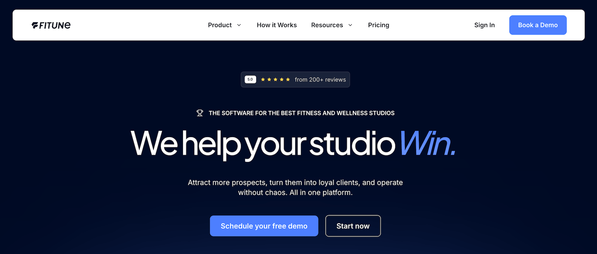 Fitune homepage: We help your studio win.