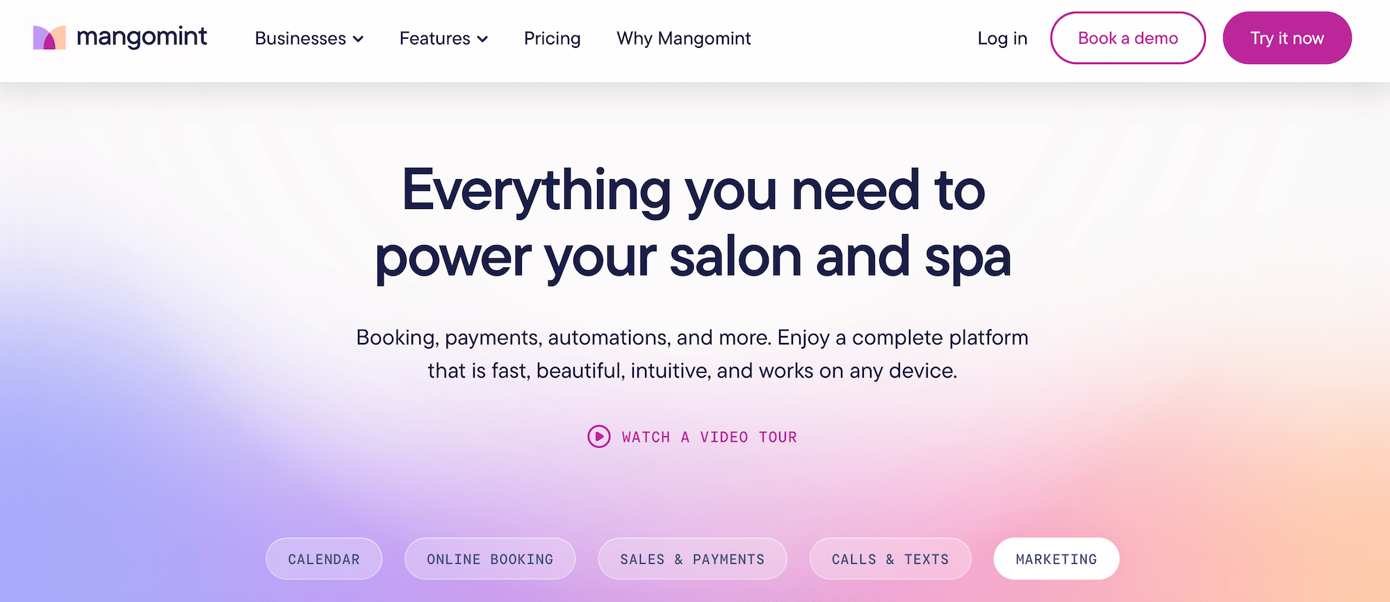 Mangomint homepage: Everything you need to power your salon and spa
