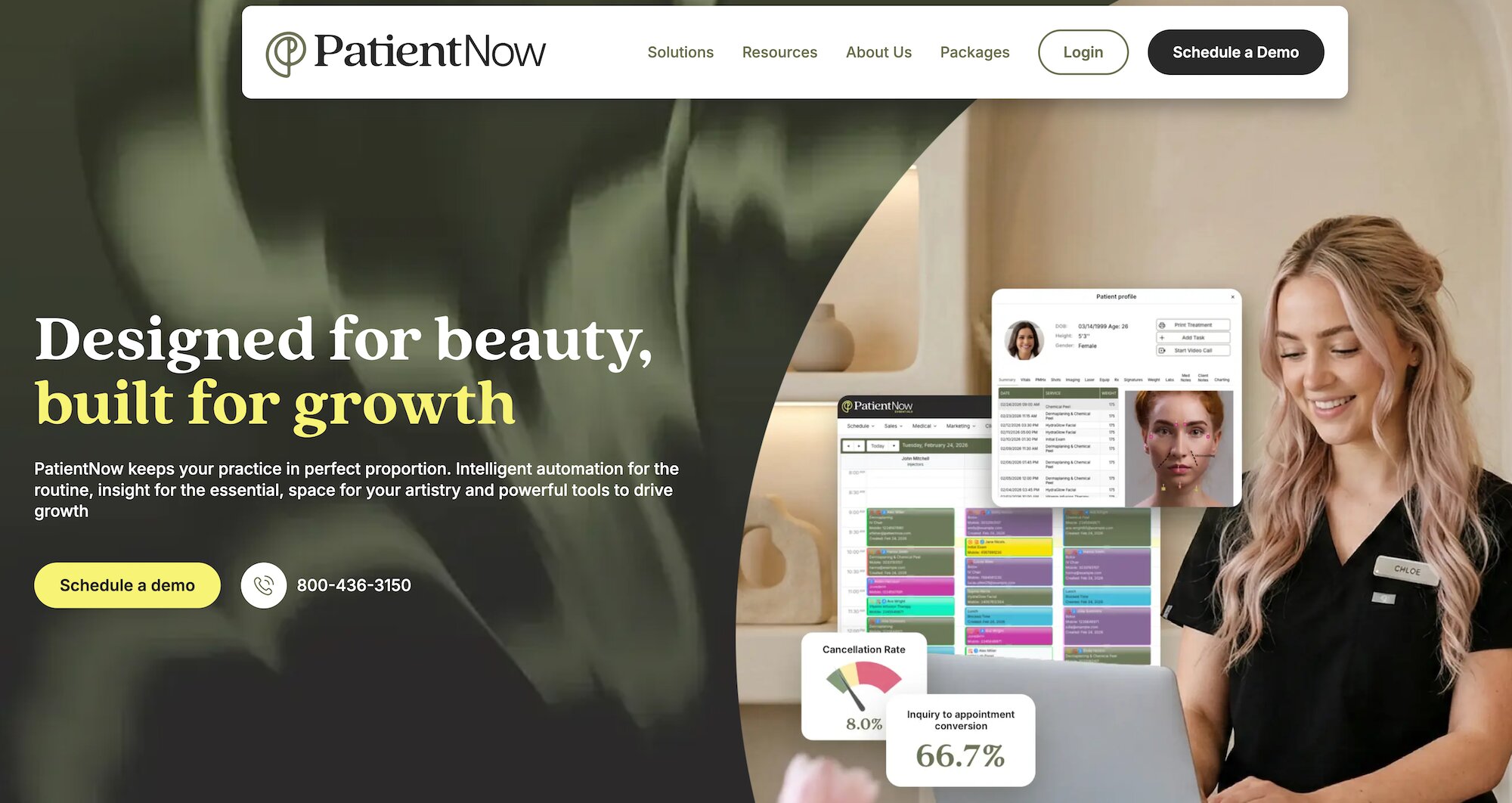 PatientNow homepage: Designed for beauty, built for growth