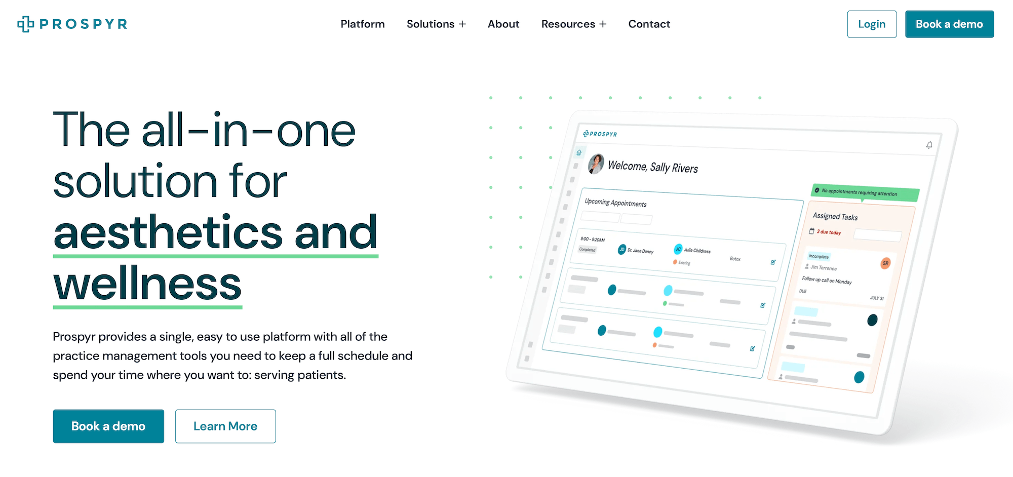 Prospyr homepage: The all-in-one solution for aesthetics and wellness