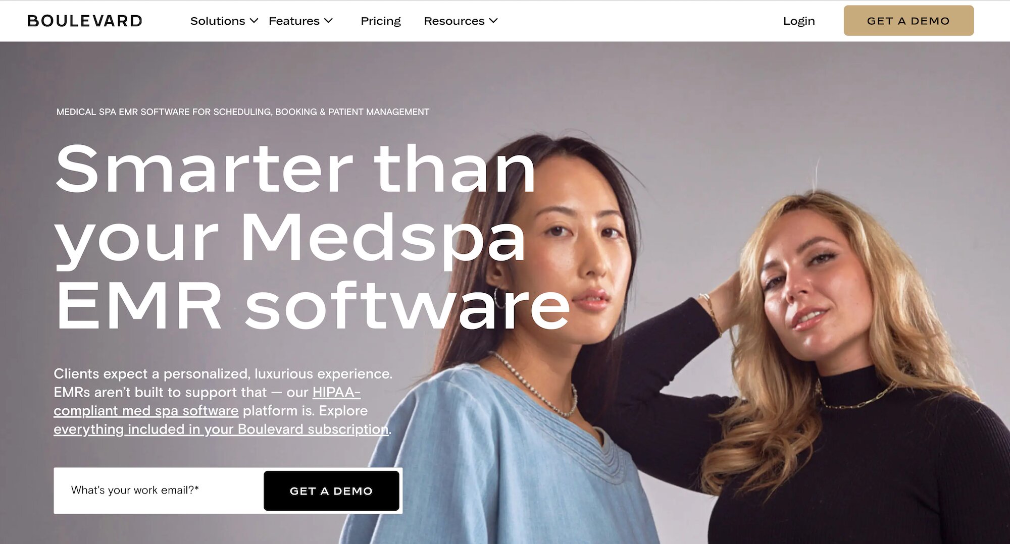 Boulevard Medical Spa Software landing page