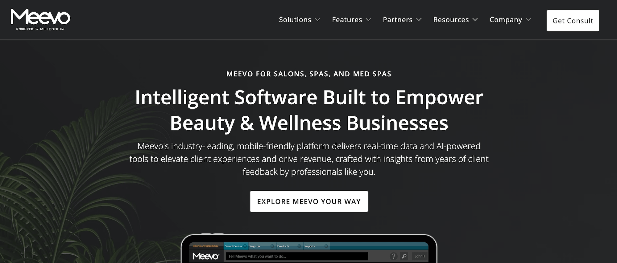 Meevo homepage: Intelligent Software Built to Empower Beauty & Wellness Businesses