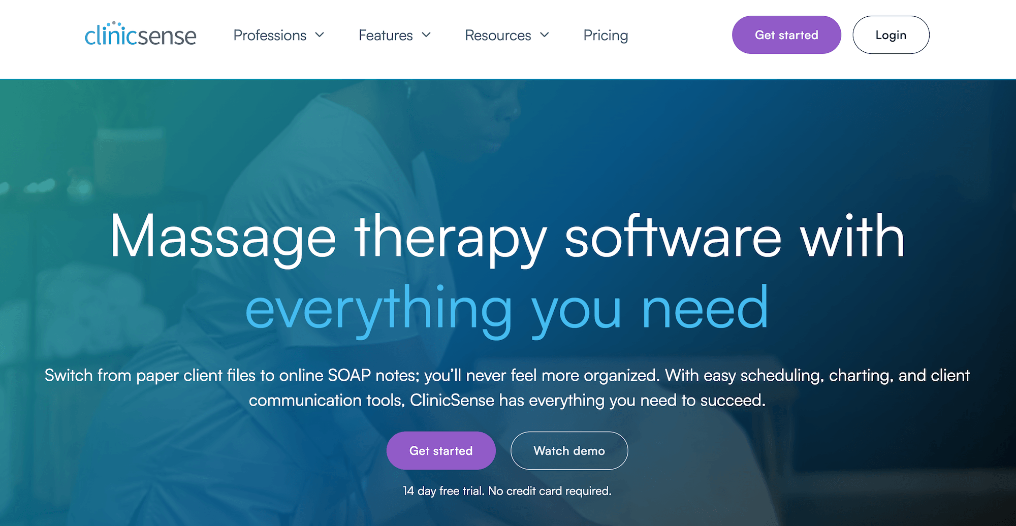 ClinicSense homepage: Massage therapy software with everything you need