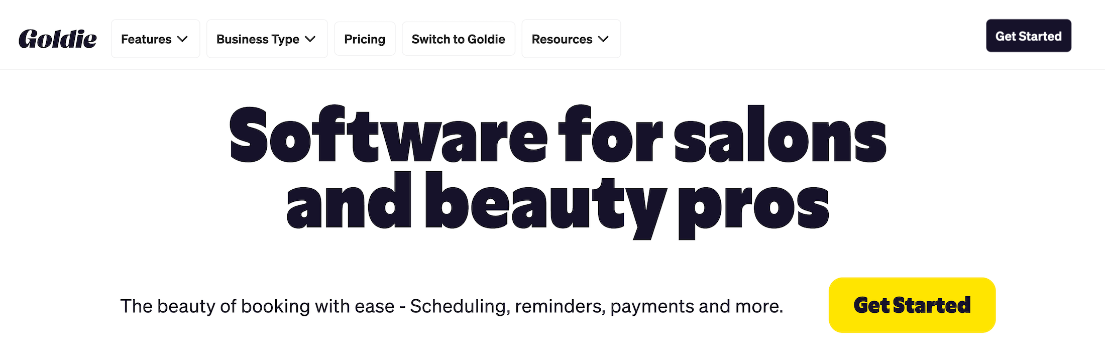 Goldie homepage: Software for salons and beauty pros