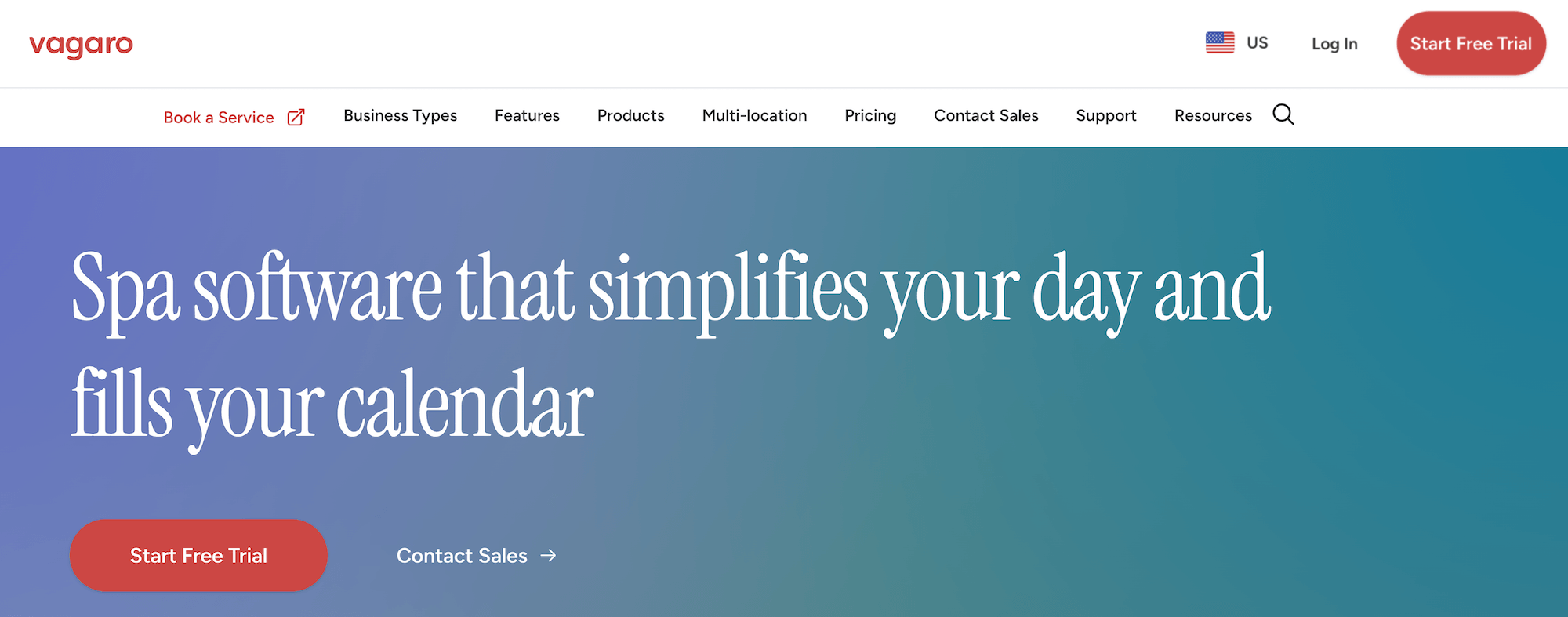 Vagaro Spa Software landing page