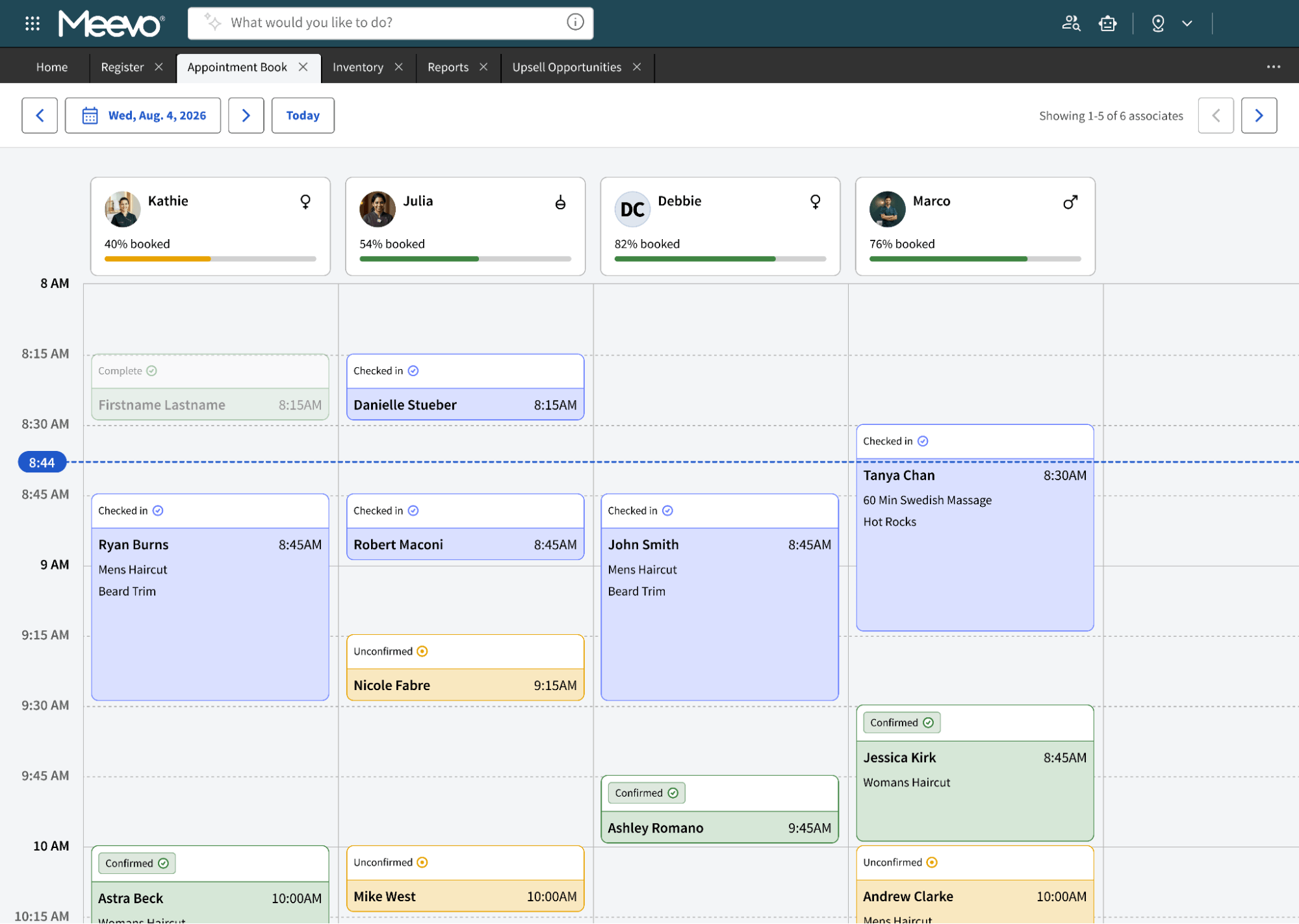 Meevo Dashboard: Appointment Book