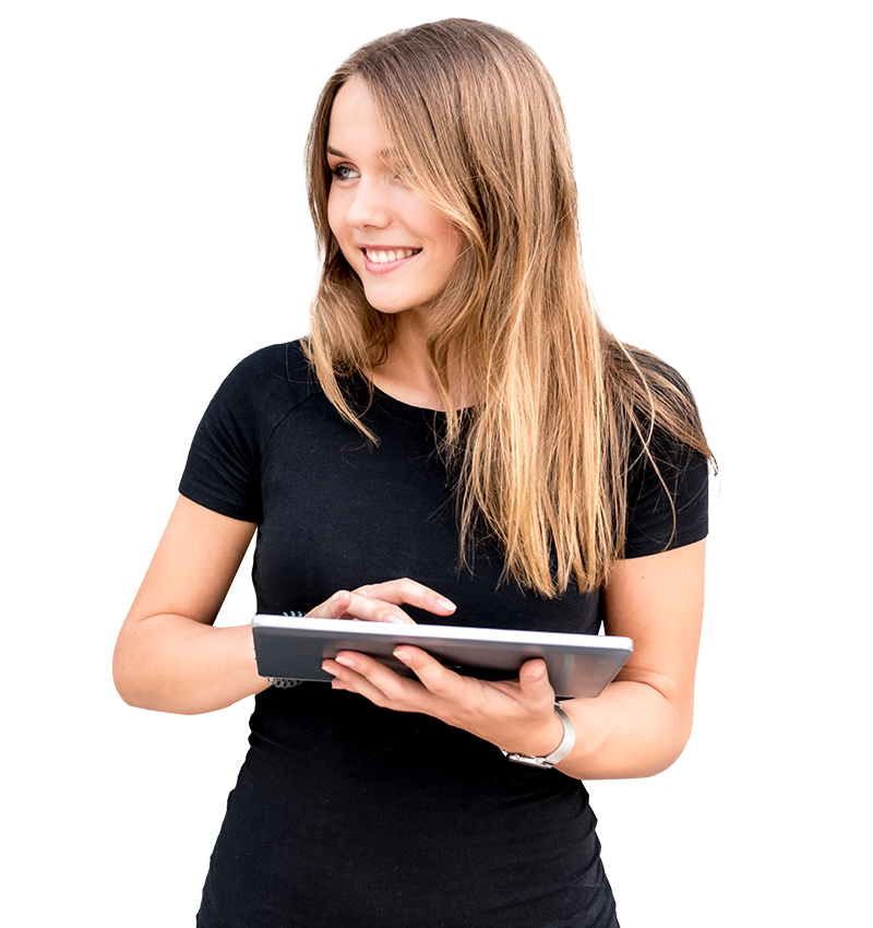 Female with tablet