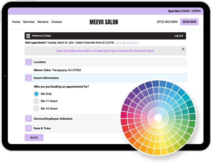 Meevo Online Booking embedded on salon and spa website