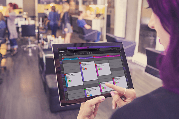 Hairstylist using Meevo Appointment Book on an iPad