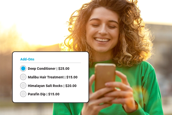 women selecting a deep conditioner add-on from online booking