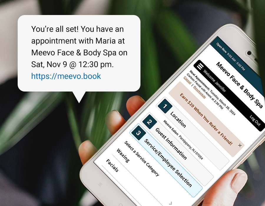 Meevo Online Booking on mobile phone