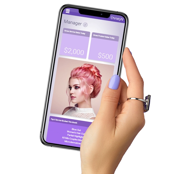 Female hand holding phone - Meevo's Smart Center on the screen 