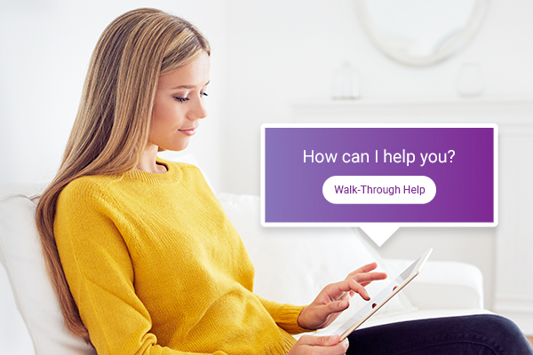 Female using Meevo's Walk-Through Help on a tablet