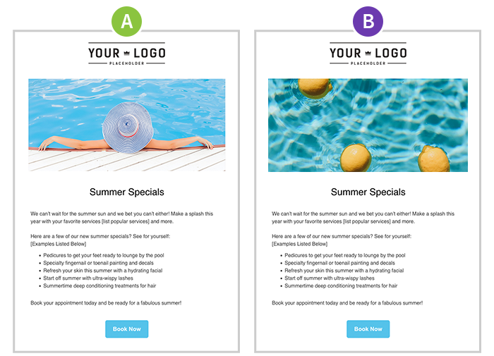 A/B testing two emails with a different summer special photograph
