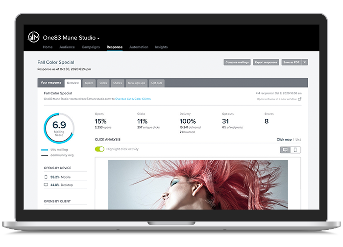 Meevo Marketing email analytics on a laptop