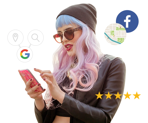 female managing her business on her phone