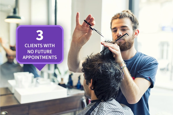 3 clients with no future appointments - male hairstylist cutting client hair