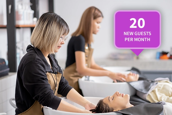 20 New Guests Per Month - Salon stylists washing guests hair