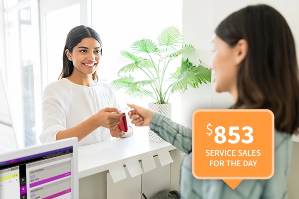 $853 service sales for the day - front desk salon credit card payment