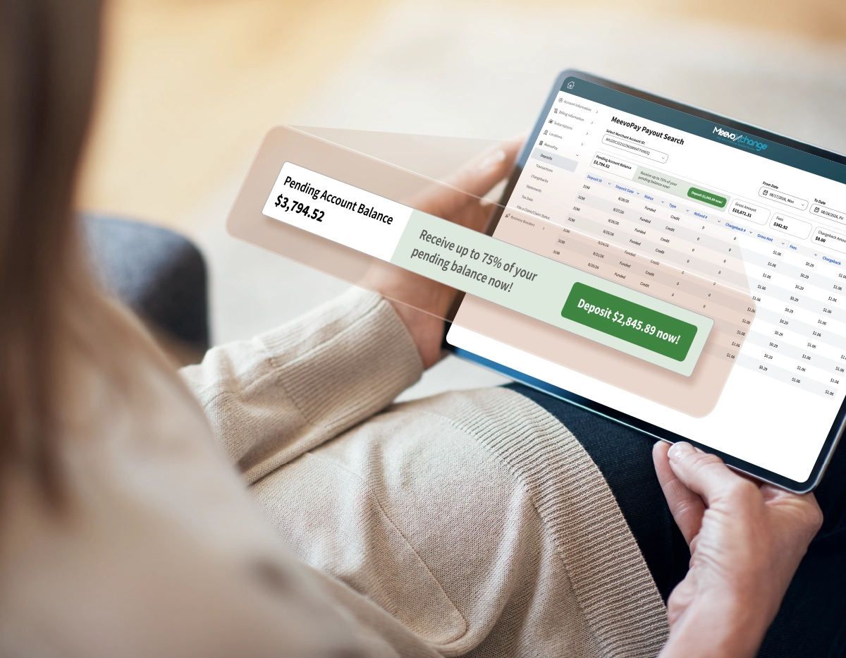 MeevoPay Now salon and spa business owner viewing pending account balance
